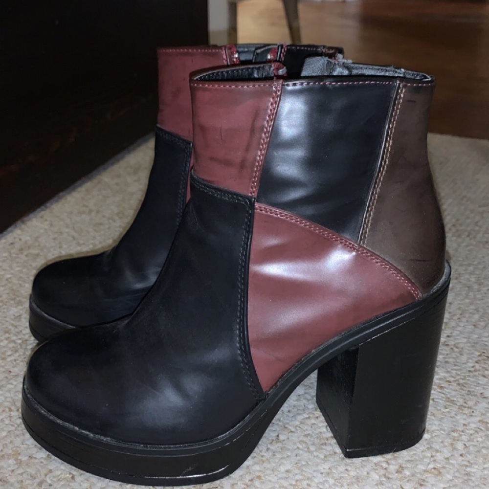 Patchwork Leather Platform Booties